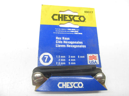 NOS Chesco 88017 7 Piece Folding Hex Key Set 1.5mm 2 2.5 3 4 5 6 - MADE IN USA
