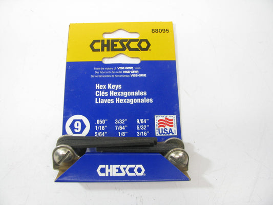 Chesco 88095 Foldable Allen Hex Key Wrench Set - 9 Difference Sizes, Made In USA