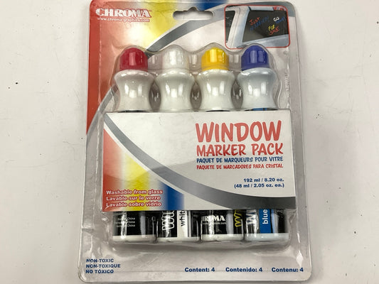 Chroma 144 Window Marker 4 / Pack: Washable Glass Markers For Cars, MULTI-COLOR