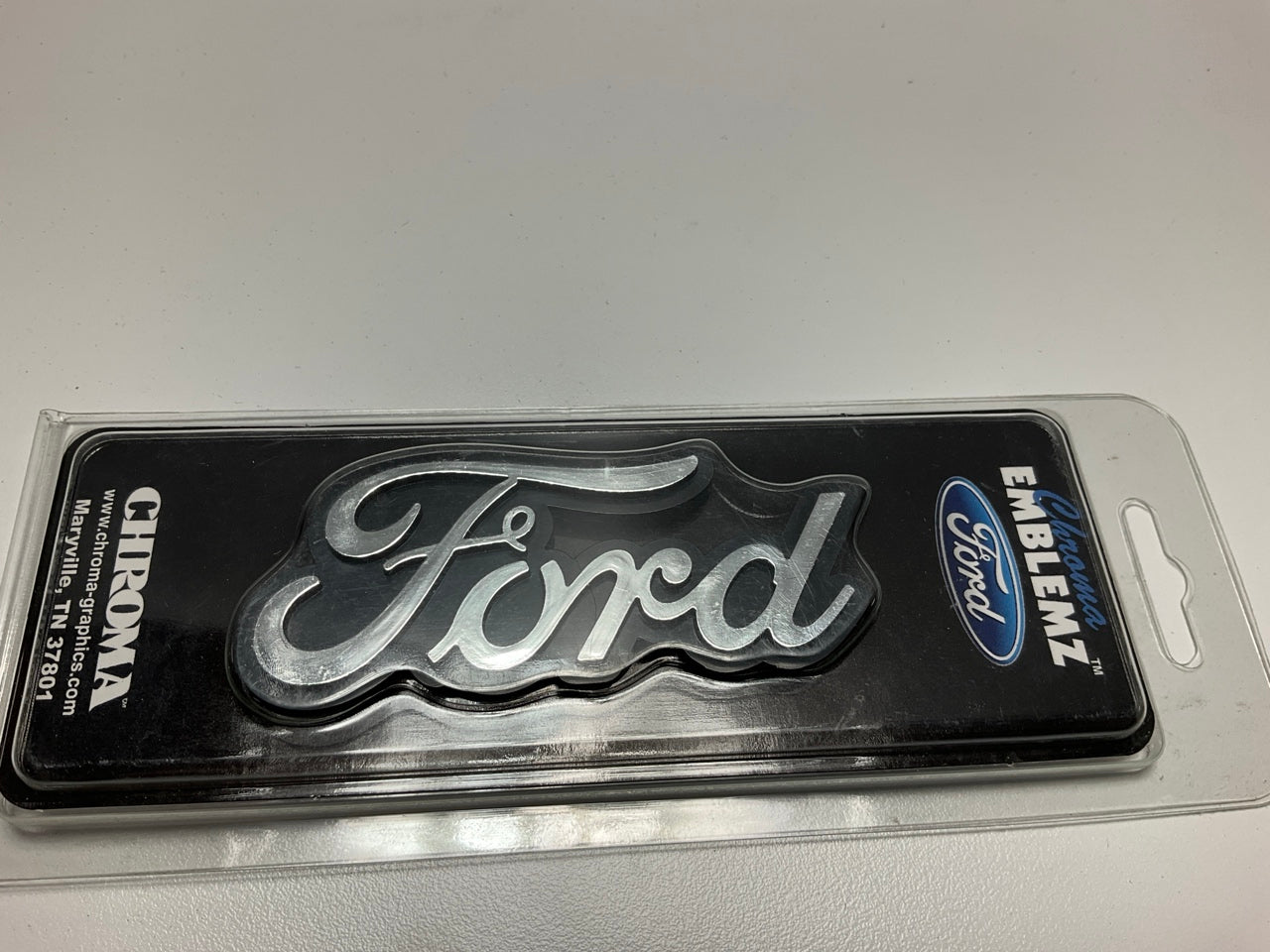 Chroma 9114 Licensed Ford Logo Auto Plastic Chrome Emblem Decal 1.5'' X 3.5''