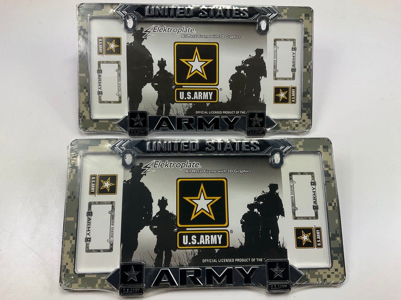 (2) Chrome Emblems ARMY-LPF License Plate Frames W/3-D Graphics