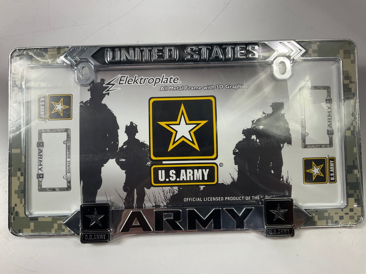 Chrome Emblems Elektroplate ''ARMY'' License Plate Frame 3-D Graphics