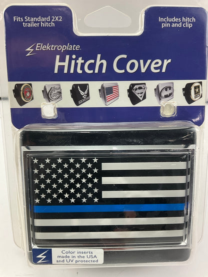 Chrome Emblems POL-BLK-PHC Trailer Hitch Plug Cover  Police Flag Thin Blue Line