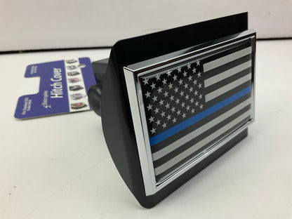 Chrome Emblems POL-BLK-PHC Trailer Hitch Plug Cover  Police Flag Thin Blue Line