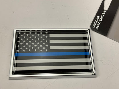 Standard Police Flag Thin Blue Line Chrome Auto Emblem 3.25'' X 2.125'' X .125
