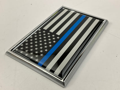 Standard Police Flag Thin Blue Line Chrome Auto Emblem 3.25'' X 2.125'' X .125