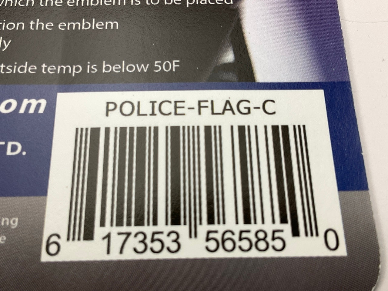 Standard Police Flag Thin Blue Line Chrome Auto Emblem 3.25'' X 2.125'' X .125