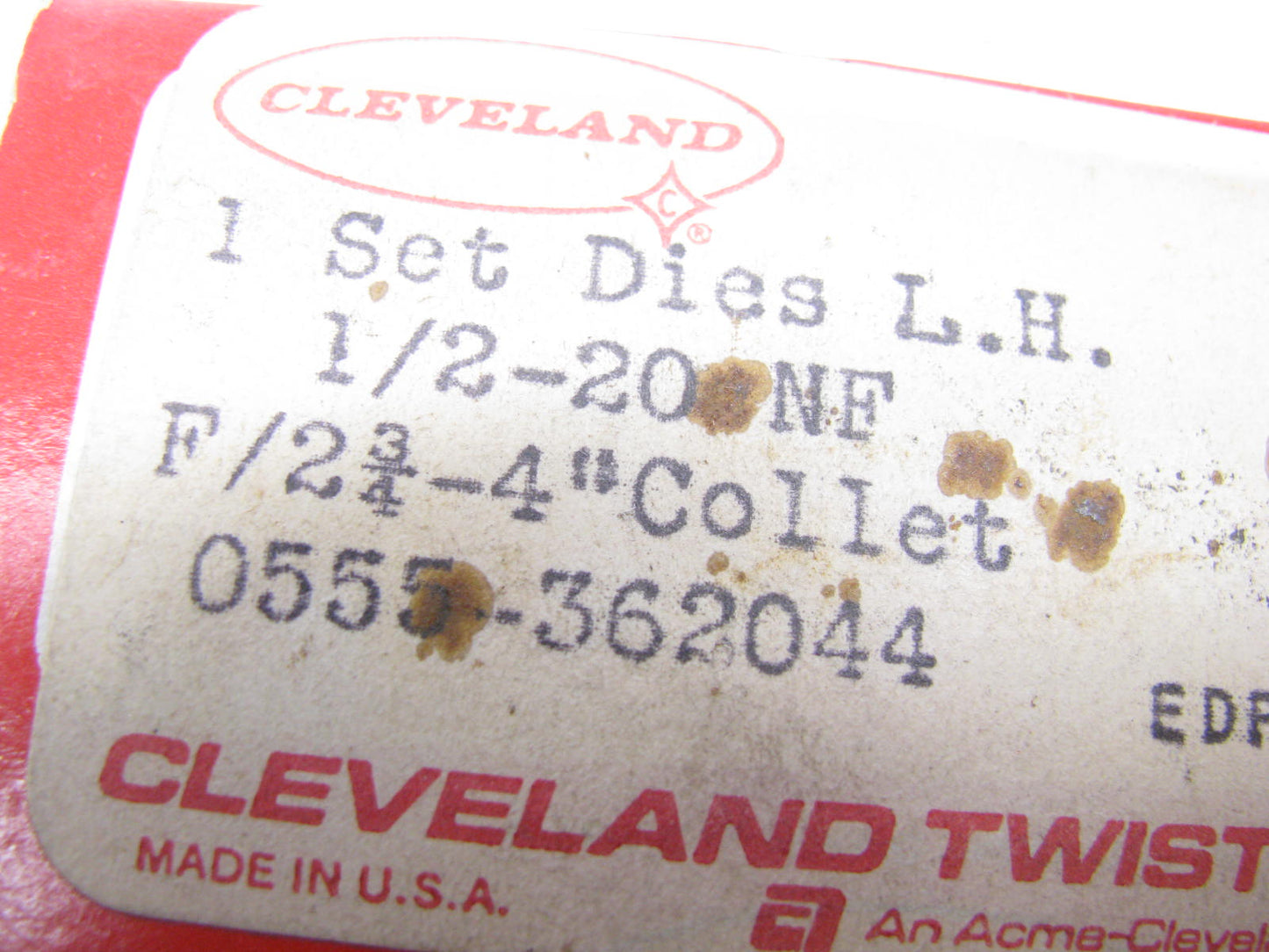 NOS Vintage 0555-362044 Cleveland LH Twist Drill 1/2 -20 NF Die Set