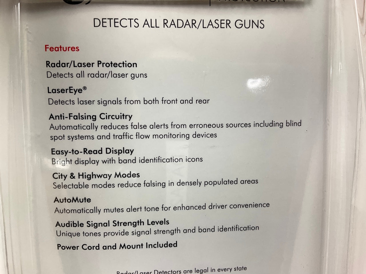 Cobra RAD 250 Radar / Laser Detector,  SEALED