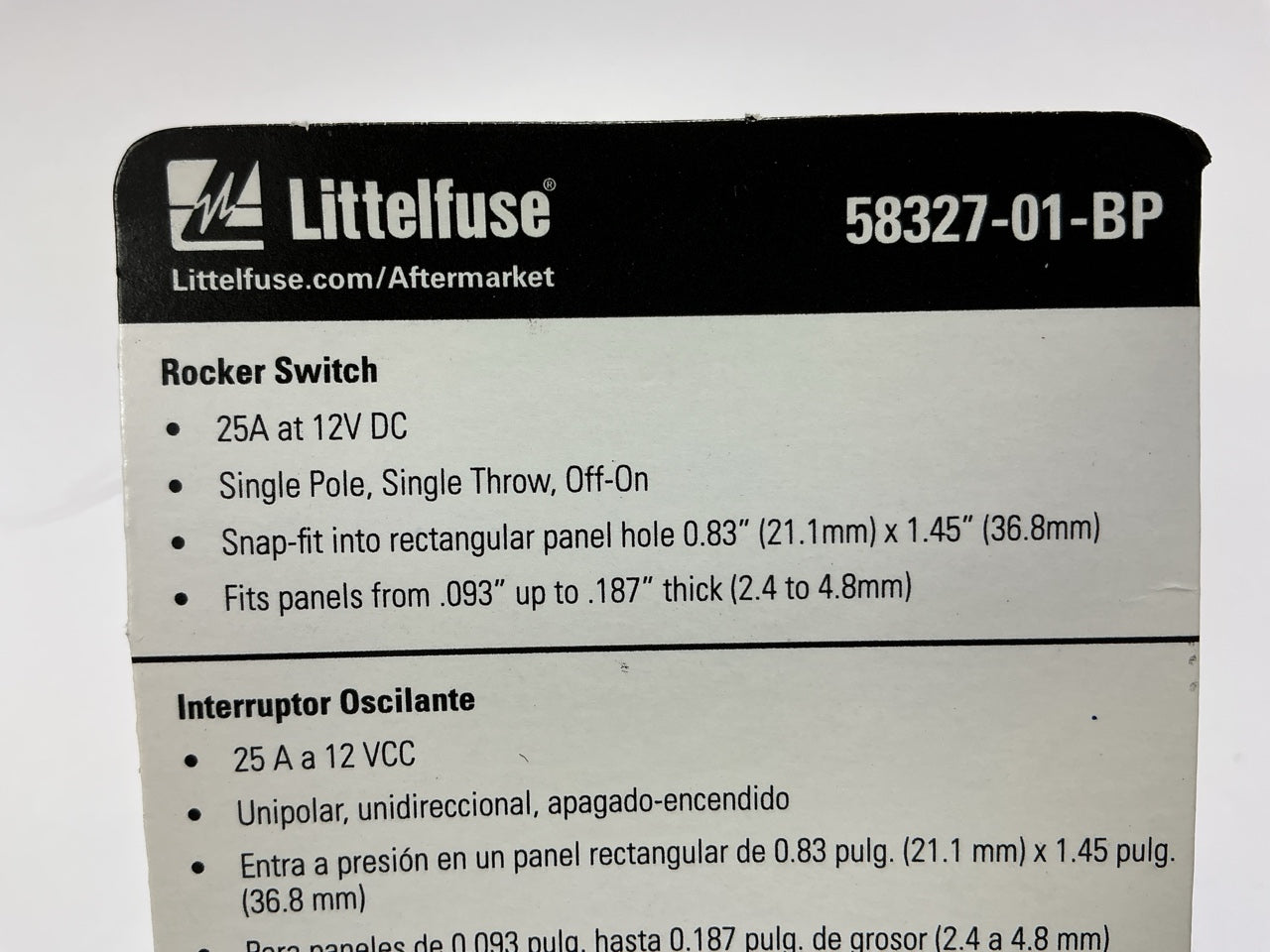 Cole Hersee 58327-01-BP Off-On Rocker Switch With Pilot Single Pole 25A 12V