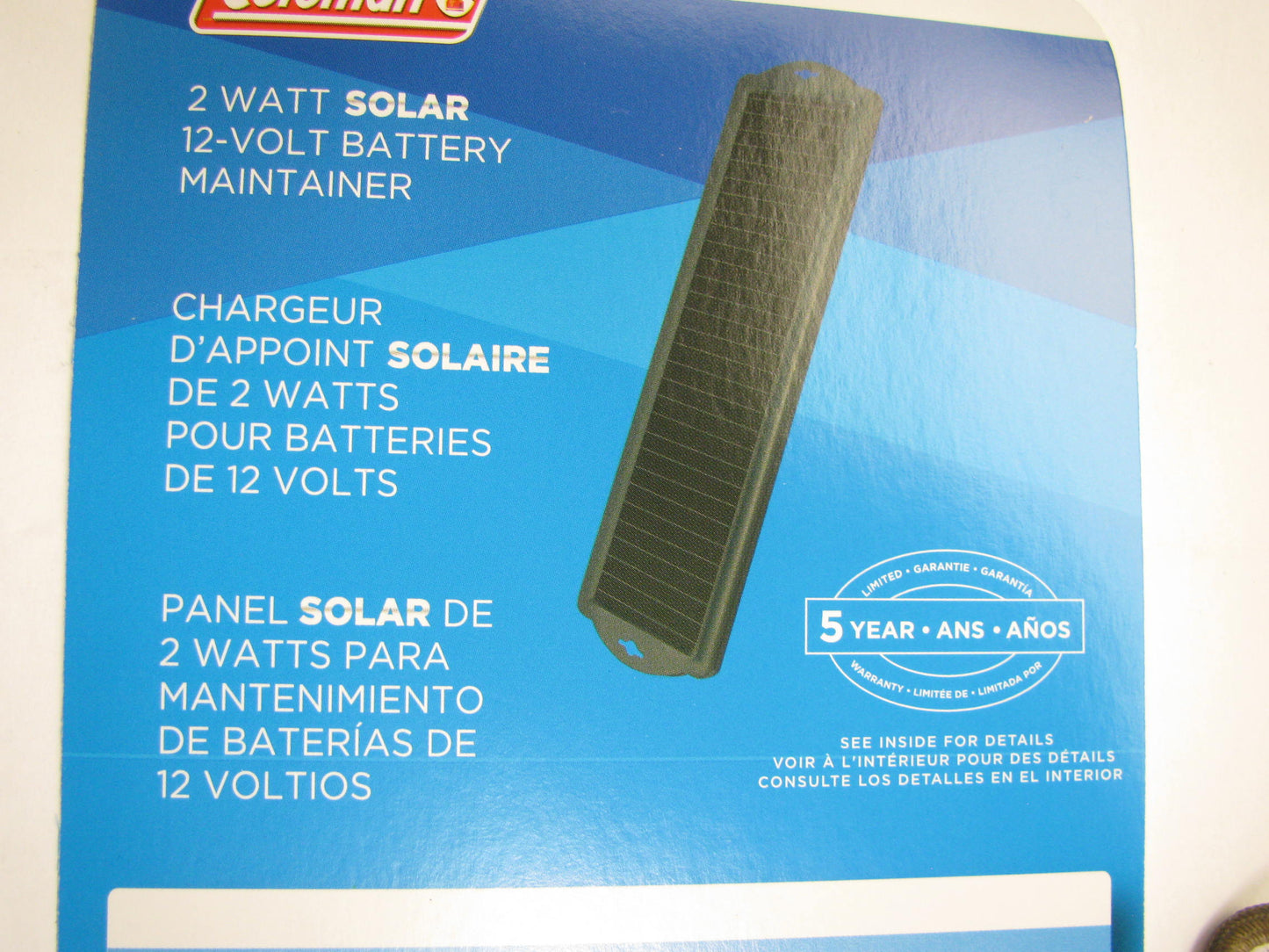 Coleman 58012 2 Watt 2W Solar Panel Battery Maintainer For Charger