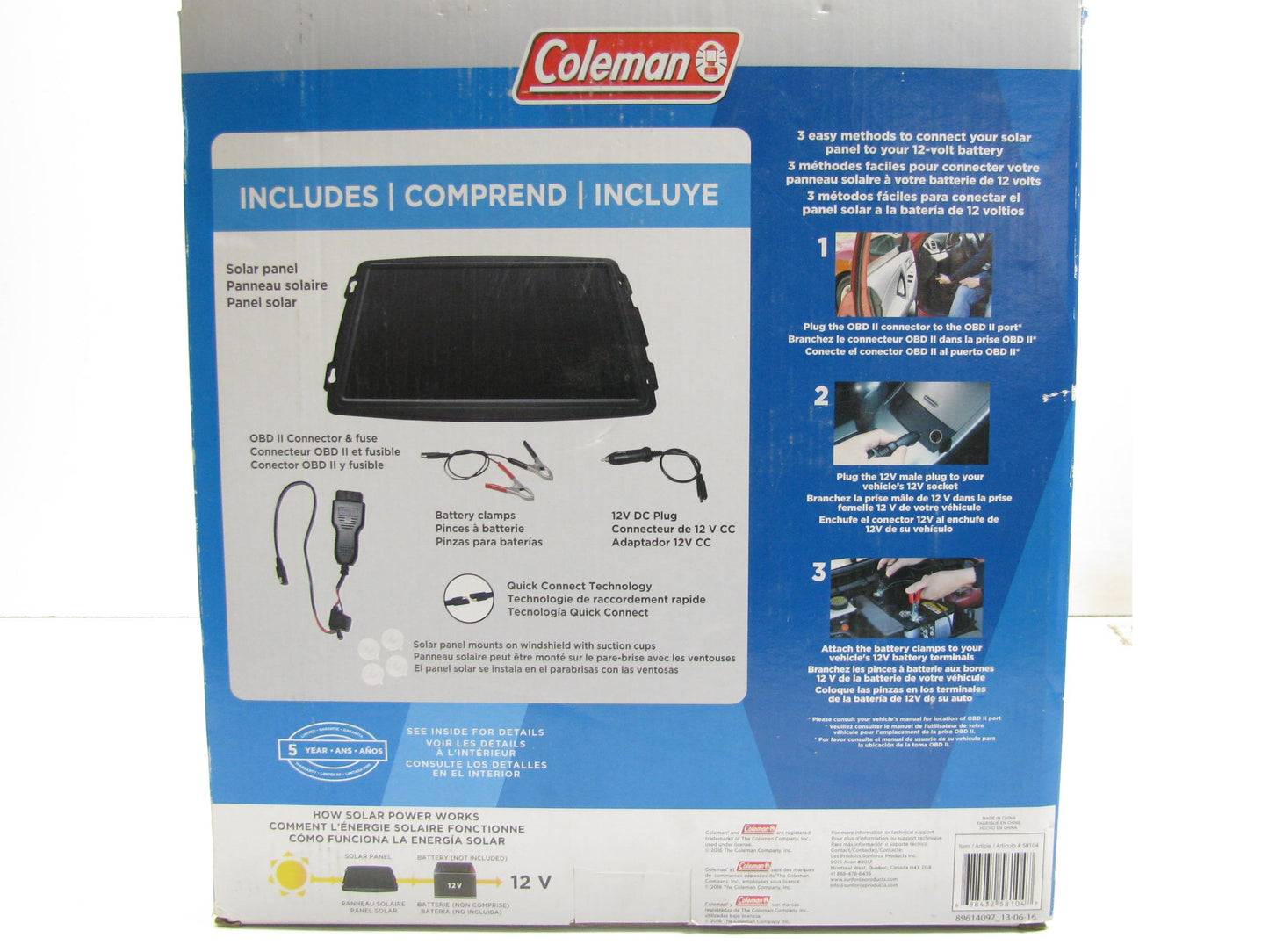 Coleman 58104 3.5 Watt Solar Battery For Trickle Charger With OBD-II Connect