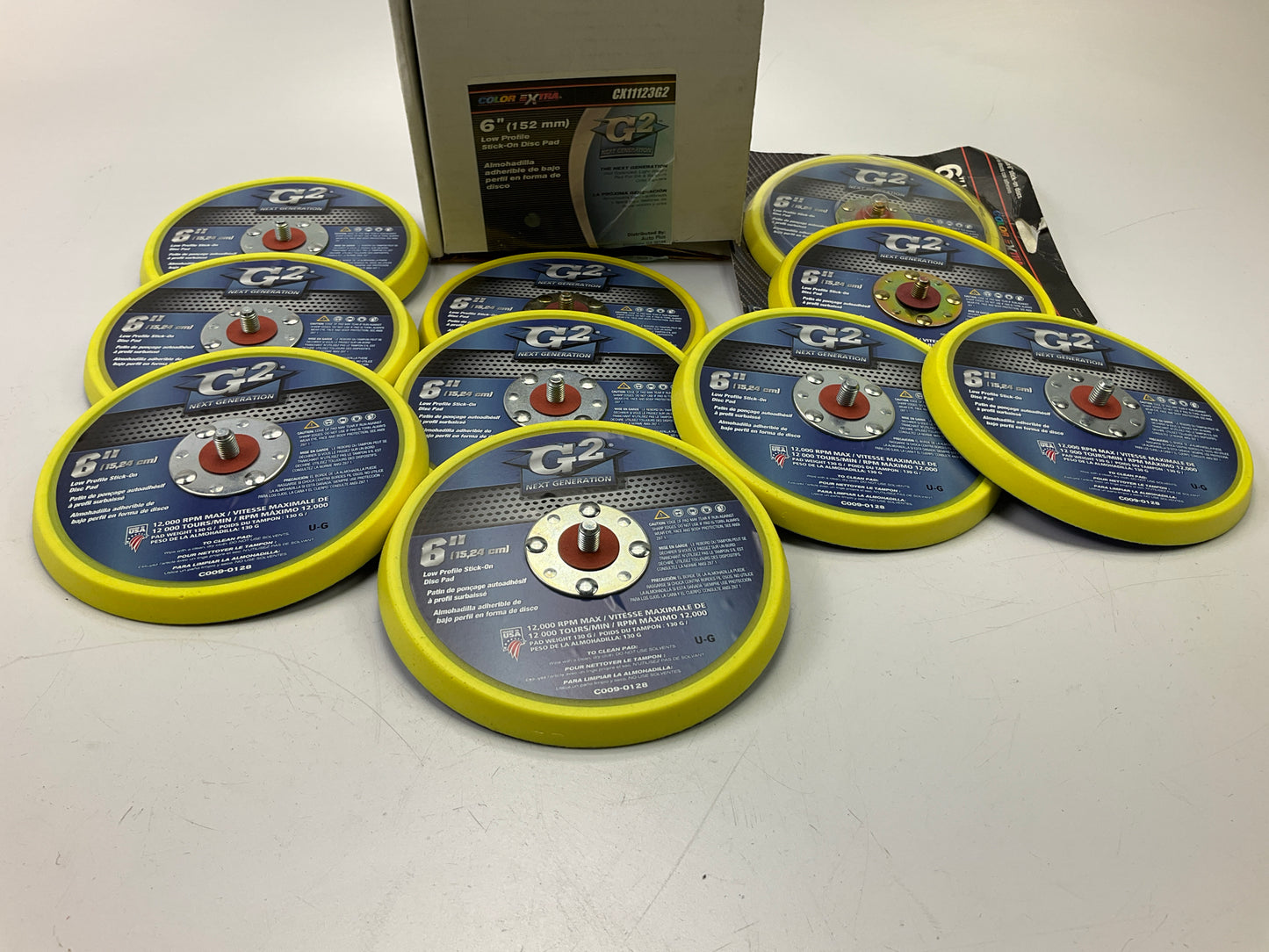 (10) Color Extra 6'' Low Profile Stick-On Sanding Disc Pad, USA, 12,000 RPM