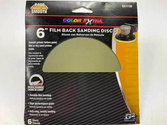 Pack Of 6 - Color Extra CX11133 6'' Film Back Sanding Discs P400 400 Grit SMOOTH
