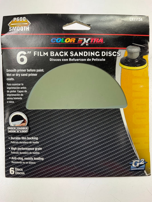 6 Pack - Color Extra CX11134 6'' Film Back Sanding Discs P600 600 Grit