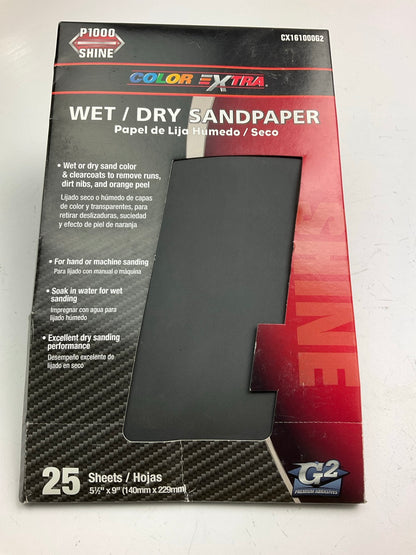 Color Extra CX161000G2 25 Sheets 5.5''x9'' Wet Or Dry, 1000 Grit Sandpaper Sheets