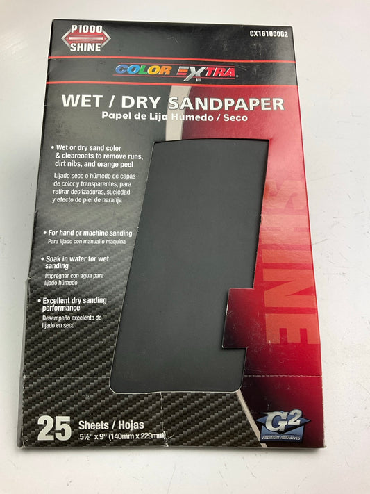 Color Extra CX161000G2 25 Sheets 5.5''x9'' Wet Or Dry, 1000 Grit Sandpaper Sheets
