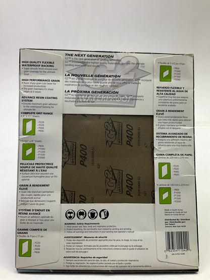 Color Extra CX16400G2 Sandpaper Sheets 9''x11'', 25 Sheets, Waterproof, P400 Grit