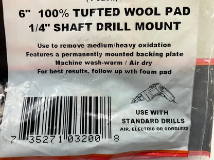 Color Extra CX3200 6'' 100% Tufted Wool Pad For 1/4'' Shaft Drill