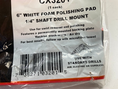 (2) Color Extra CX3201 6'' White Foam Polishing Buffing Pads, 1/4'' Drill Mount