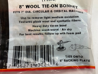 Color Extra CX3204 Polishing Buffing Pad Bonnet - 8'' Wool Tie-On Bonnet