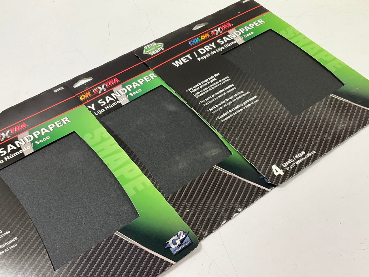 (3) Pack Of 4 Color Extra WET/DRY Sandpaper Sheets P220 220 Grit Shape 9''X11''