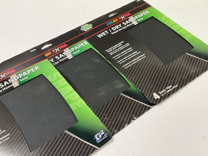 (3) Pack Of 4 Color Extra WET/DRY Sandpaper Sheets P220 220 Grit Shape 9''X11''