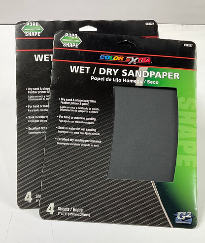 (2) Pack Of 4 Color Extra WET/DRY Sandpaper Sheets P320 320 Grit Shape 9''X11''