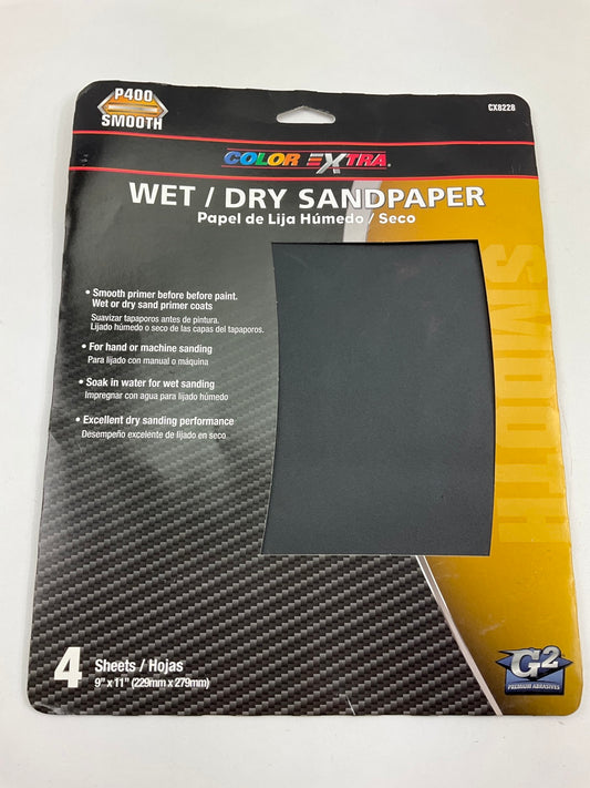 PACK Of 4 Color Extra CX8228 WET/DRY Sandpaper Sheet P400 400 Grit Smooth 9''X11''