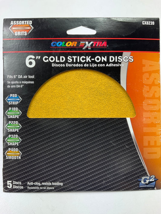 Pack Of 5 - Color Extra CX8239 6'' Gold Stick-On Discs Assorted Grits