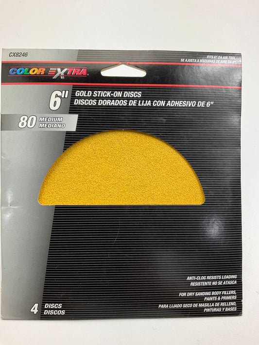 Pack Of 4 - Color Extra CX8246 6'' Gold Stick-On Sanding Discs GRIT 80 MEDIUM
