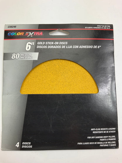 Pack Of 4 - Color Extra CX8246 6'' Gold Stick-On Sanding Discs GRIT 80 MEDIUM