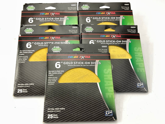 Pack Of 125 - Color Extra CX8252 6'' Gold Stick On Sanding Disc P180 180 Grit