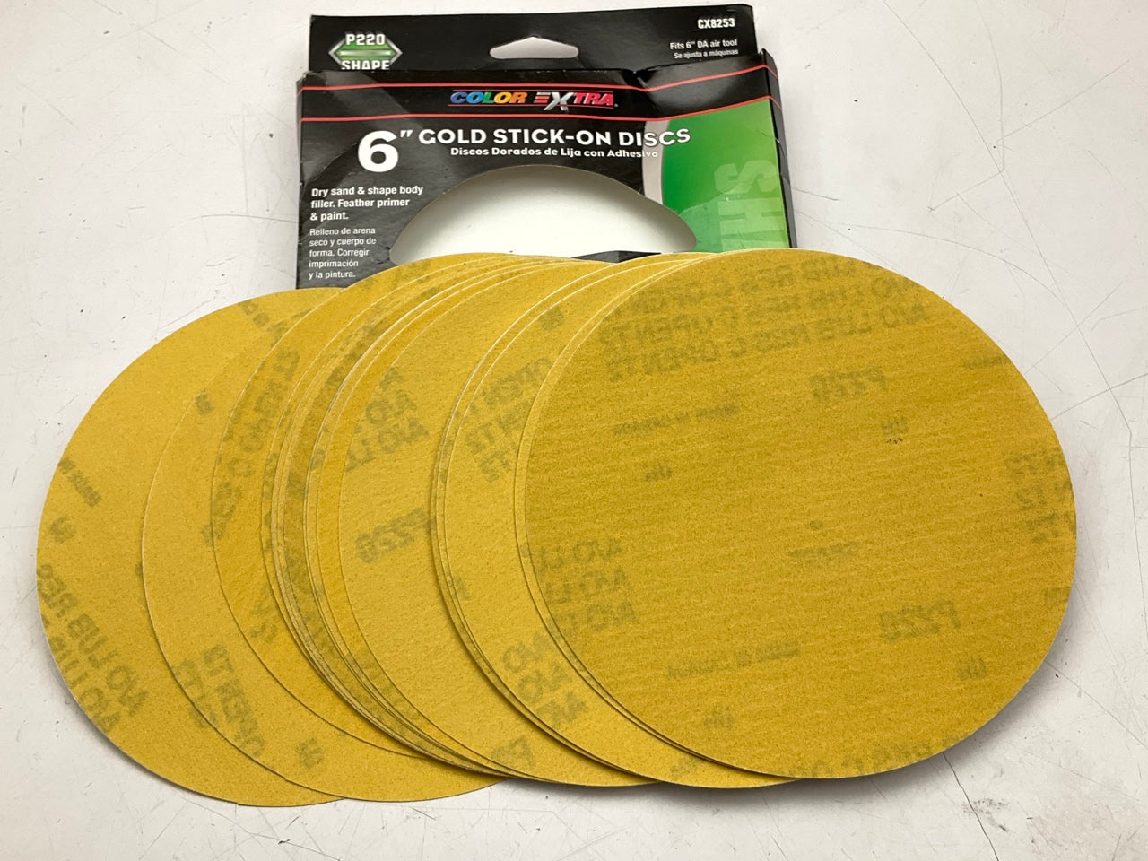 Color Extra CX8253 6'' Gold Stick On Sanding Discs, 220 Grit - 25 Pack