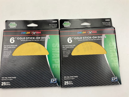 (2) Pack Of 25 Color Extra CX8254 6'' Gold Stick On Sanding Discs 320 Grit Shape