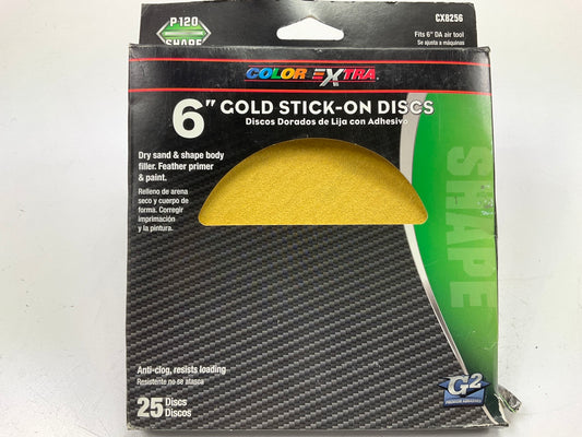 Pack Of 25 - Color Extra CX8256 6'' Gold Stick-On Discs P120 Shape