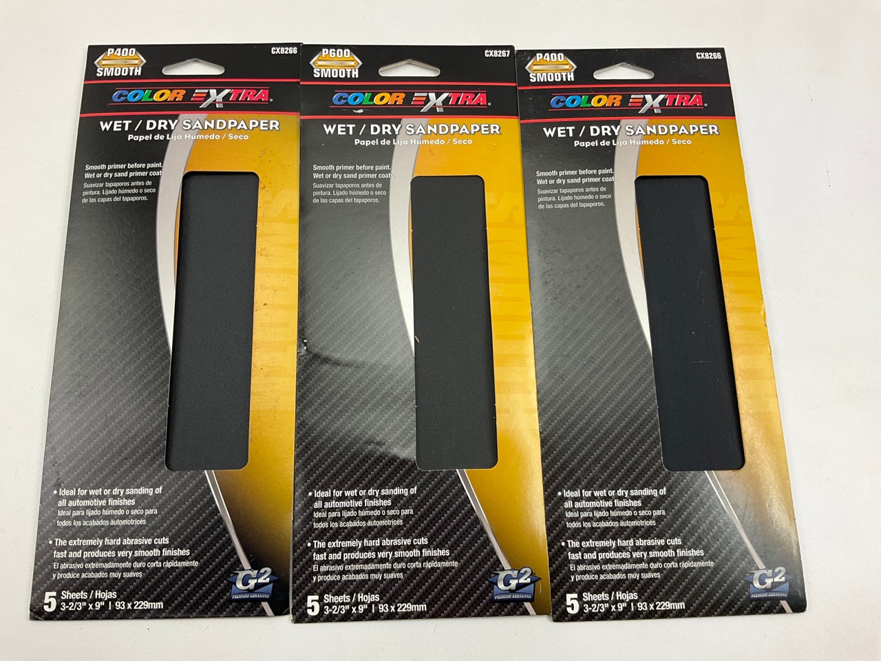 (3) Pack Of 5 Color Extra WET/DRY Sandpaper Sheets 400 Grit Smooth 3-2/3''X9''