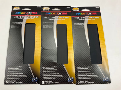 (3) Pack Of 5 Color Extra WET/DRY Sandpaper Sheets 400 Grit Smooth 3-2/3''X9''