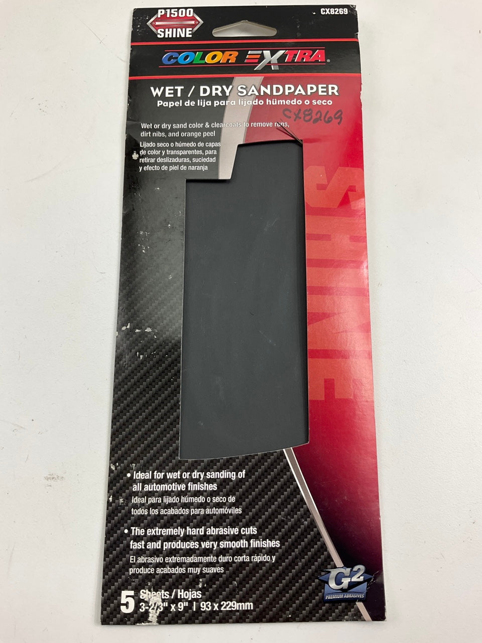 Pack Of 5 Color Extra CX8269 WET/DRY Sandpaper Sheets 1500 Grit Shine 3-2/3''X9''