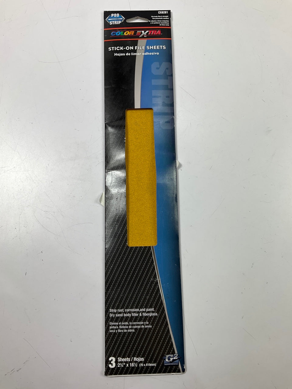 Color Extra CX8281 Stick-on File Sheets 80 Grit Strip 2-3/4''X16-1/2'' - 3 PACK