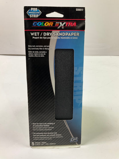 5 PACK - Color Extra CX8317 WET/DRY Sandpaper Sheets P80 80 Grit Strip 3-2/3''X9''
