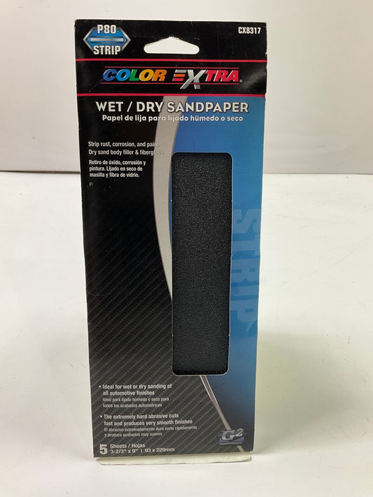 5 PACK - Color Extra CX8317 WET/DRY Sandpaper Sheets P80 80 Grit Strip 3-2/3''X9''