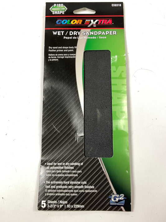 Color Extra CX8318 WET DRY Sandpaper Sheets 180 Grit Shape 3-2/3''X9'' - 5 PACK