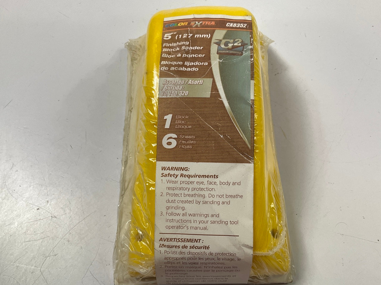 Color Extra CX8352 5'' Finish Hand Block Sander W/ 6 Assorted Sheets 80 180 320