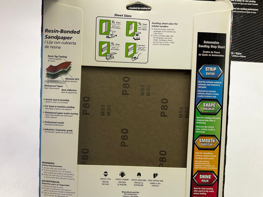 Color Extra CX8368 9''x11'' Sandpaper Sheets Wet / Dry, P80 Grit, Pack Of 15 Sheet