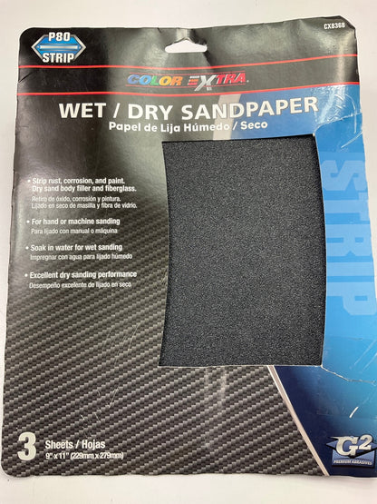 Pack Of 3 - Color Extra CX8368 WET / DRY Sandpaper Sheets 9'' X 11'' 80 Grit