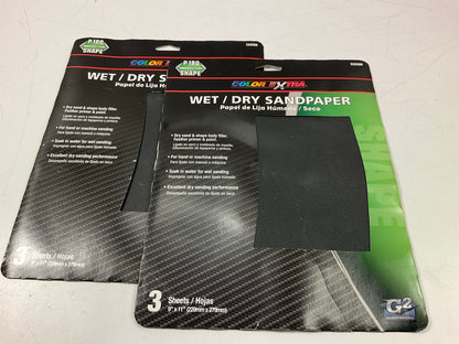 (2) Pack Of 3 Color Extra CX8369 WET/DRY Sandpaper Sheets P180 Grit Shape 9''X11''