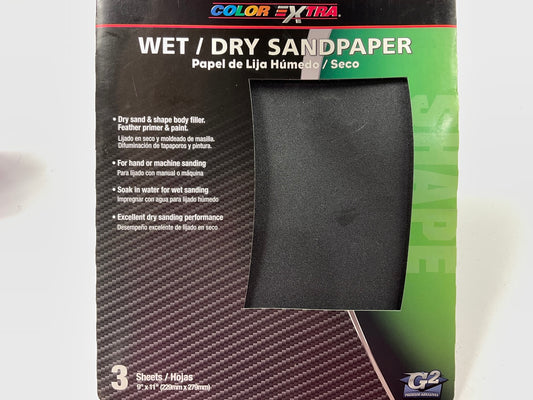 Pack Of 3 Color Extra CX8369 WET/DRY Sandpaper Sheets P180 Grit Shape 9''X11''