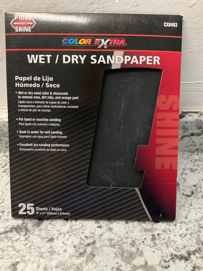 Color Extra CX8403 Sandpaper Sheets - 25 Sheets 9''x11'', Wet Or Dry P1000 Grit