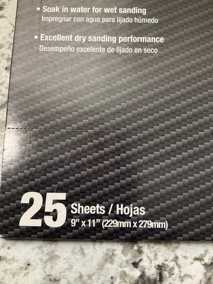 Color Extra CX8403 Sandpaper Sheets - 25 Sheets 9''x11'', Wet Or Dry P1000 Grit